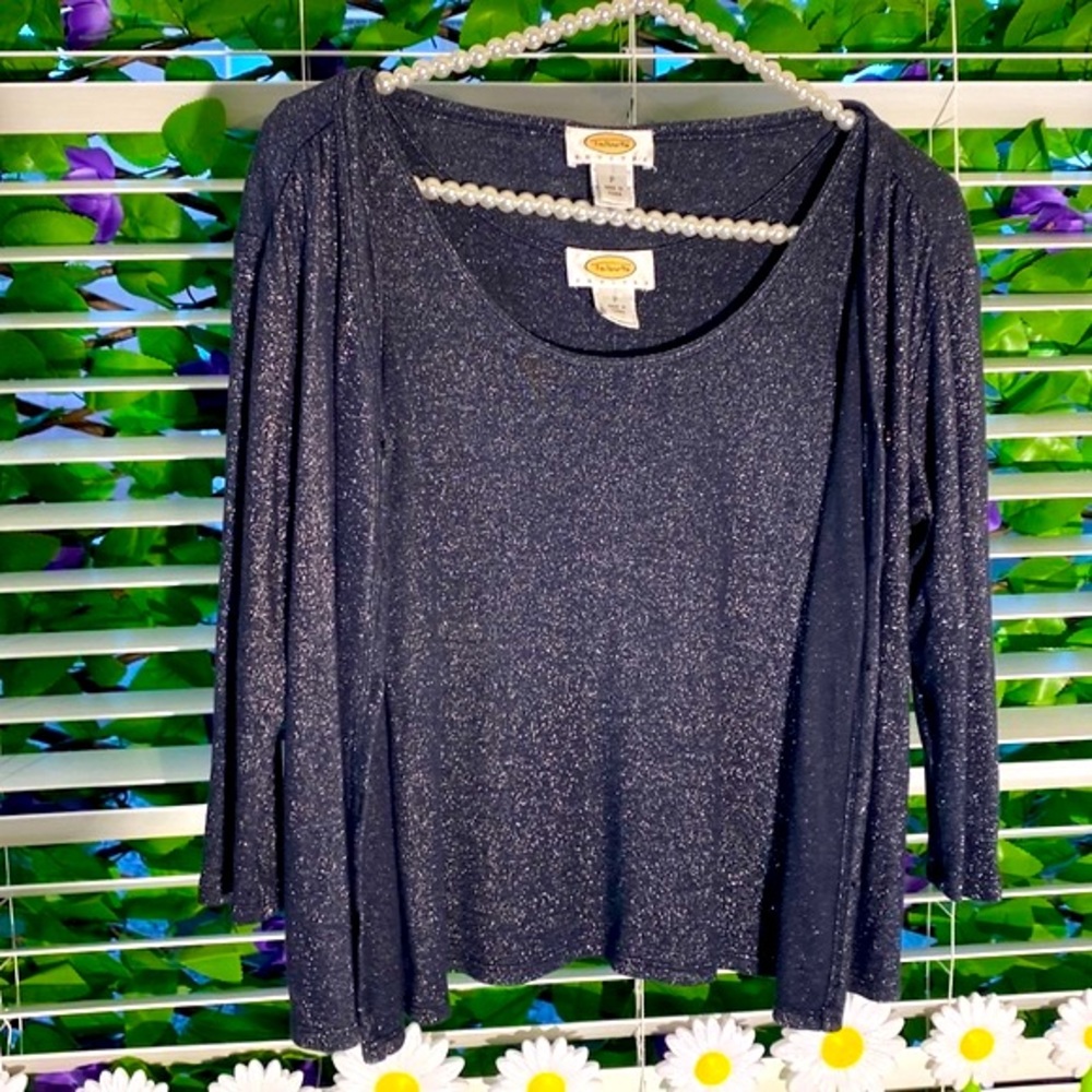 Talbots Twin Sweater Set With Sparkly Silver Meta… - image 1